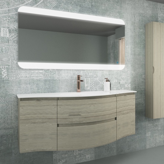 Baden Haus Vague 1400 Bleached Oak Central Sink Unit Product Image for Baden Haus Vague 1400 Bleached Oak Vanity Unit with Central Basin, Handleless