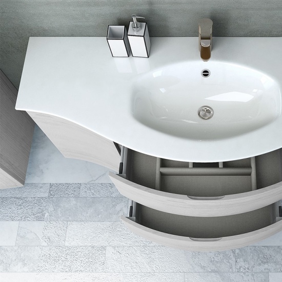 vague 1400 bleached oak vanity unit central basin
