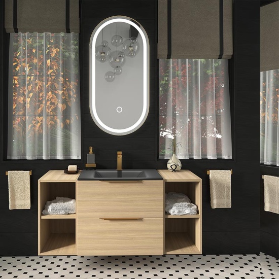 Alani Gold Shower Suite: 1200 Oak Vanity Unit with Black Basin alani gold offset shower suite 1200 vanity unit