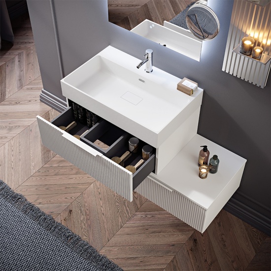 premium matt white 740 wall vanity unit with two drawer storage