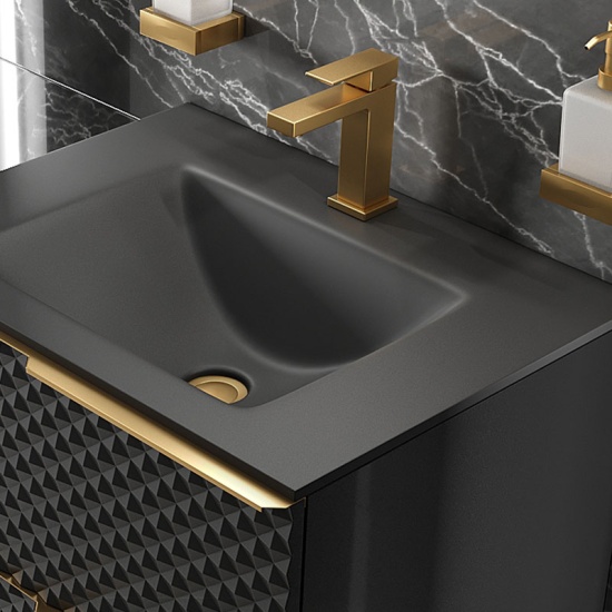 elvia 600 black vanity unit black basin gold handles