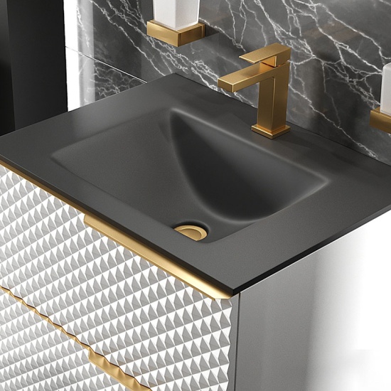 elvia 600 white vanity unit black basin gold handles