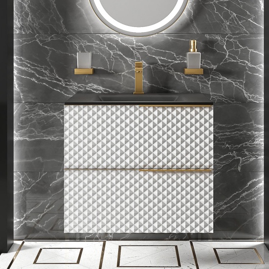 Elvia 600mm White Vanity Unit with Black Basin, Gold Handles & Legs Elvia 600mm White Vanity Unit with Black Basin, Gold Handles & Legs