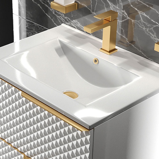 elvia 600 wall hung vanity unit white basin gold handles