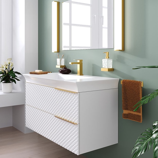 elvia 950 white vanity unit white basin gold handles