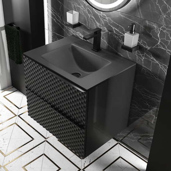 elvia 600 black vanity unit black basin black handles