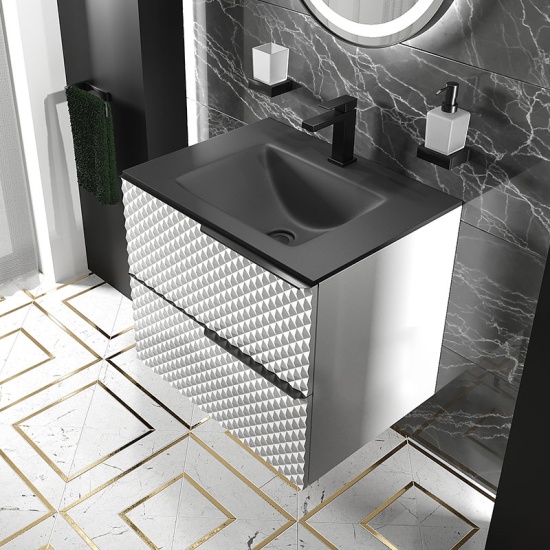 elvia 600 white vanity unit black basin black handles