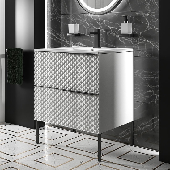 Elvia 600mm White Vanity Unit with White Basin, Black Handles & Legs Elvia 600mm White Vanity Unit with White Basin, Black Handles & Legs