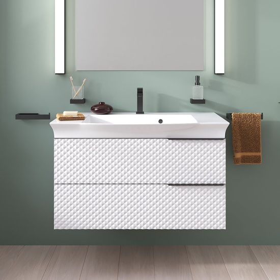 elvia 950 white vanity unit white basin black handles