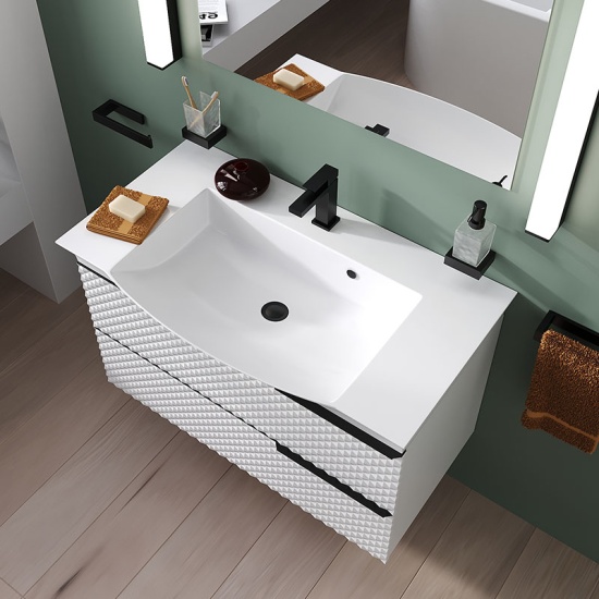 Elvia 950mm White Vanity Unit with White Basin, Black Handles Elvia 950mm White Vanity Unit with White Basin, Black Handles