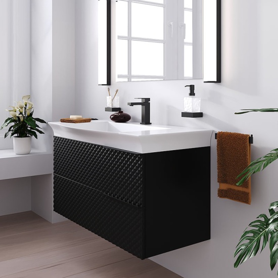 elvia 950 black vanity unit white basin black handles