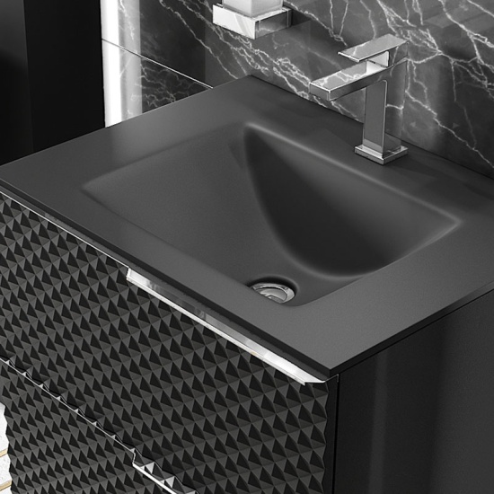 Elvia 600mm Black Vanity Unit with Black Basin, Chrome Handles & Legs Elvia 600mm Black Vanity Unit with Black Basin, Chrome Handles & Legs