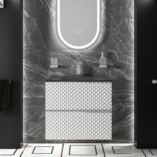Elvia 600mm White Vanity Unit with Black Basin, Chrome Handles & Legs Elvia 600mm White Vanity Unit with Black Basin, Chrome Handles & Legs