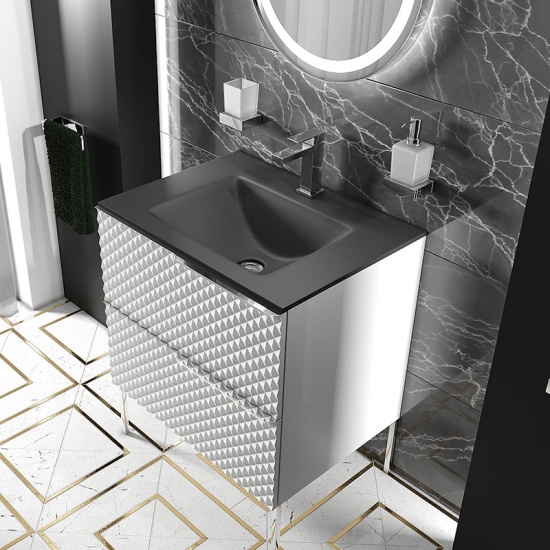 elvia 600 white vanity unit black sink chrome handles