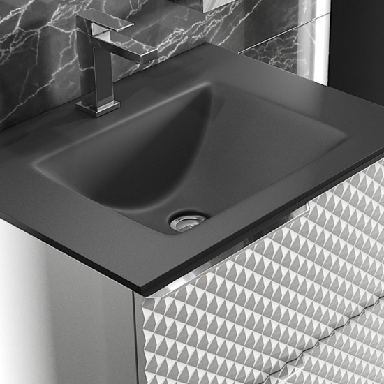 Elvia 600mm White Vanity Unit with Black Basin, Chrome Handles & Legs Elvia 600mm White Vanity Unit with Black Basin, Chrome Handles & Legs
