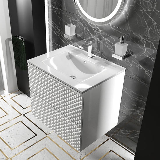 Elvia 600mm White Vanity Unit with White Basin, Chrome Handles & Legs Elvia 600mm White Vanity Unit with White Basin, Chrome Handles & Legs