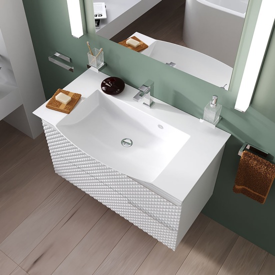Elvia 950mm White Vanity Unit with White Basin, Chrome Handles Elvia 950mm White Vanity Unit with White Basin, Chrome Handles