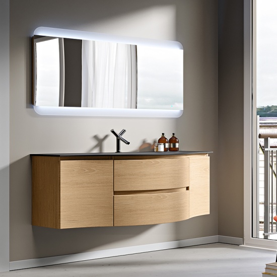 baden haus vague 1400 tobacco oak vanity unit: central black basin, handleless