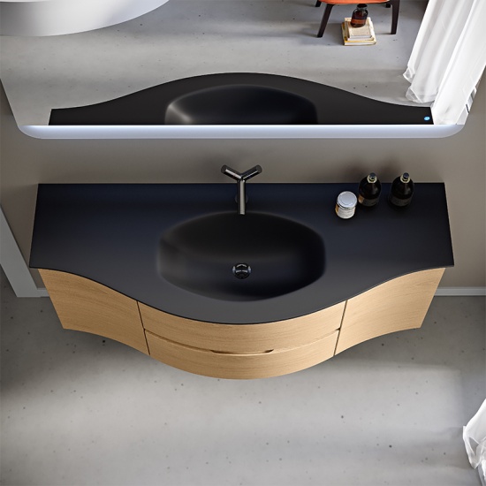 vague 1400 tobacco oak vanity unit black basin