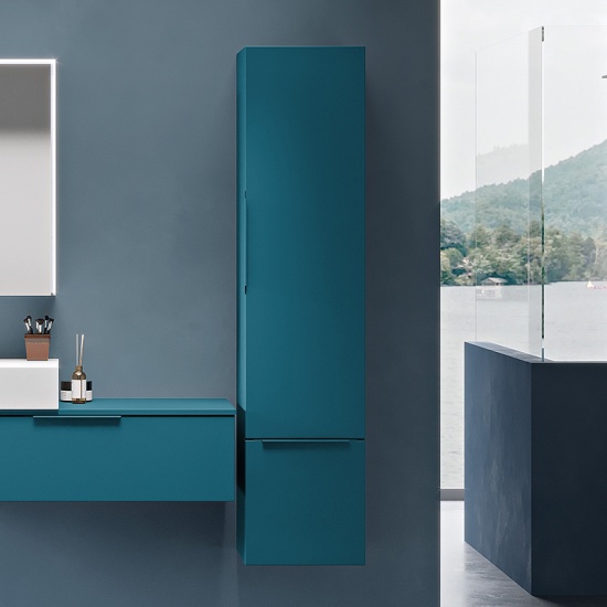 premium 900 wall hung sink with optional petrol blue wall drawer unit
