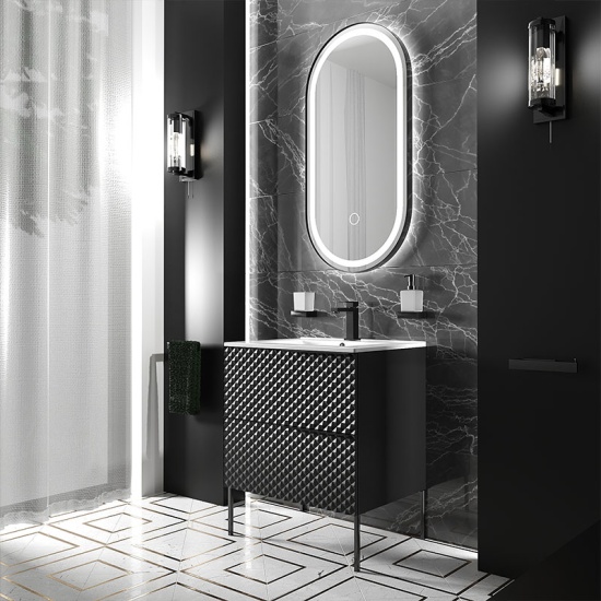 elvia 600 black vanity unit white basin black handles