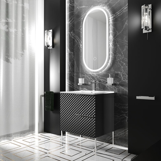 elvia 600 black vanity unit white sink chrome handles