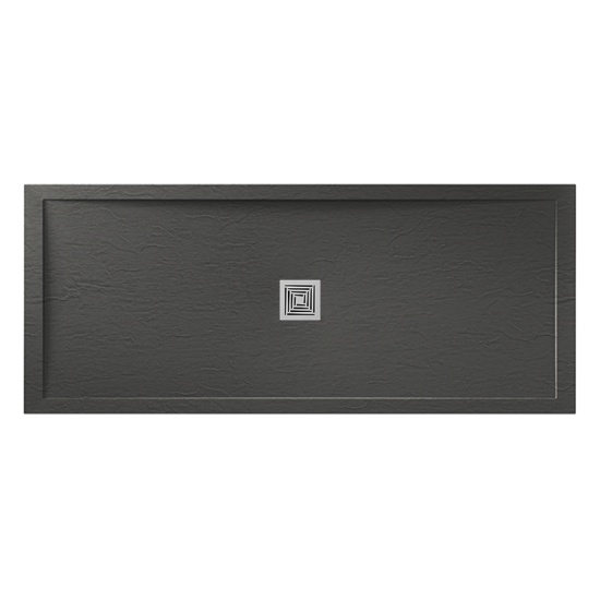 aqualavo 1400 rectangle shower tray black slate effect slimline chrome waste