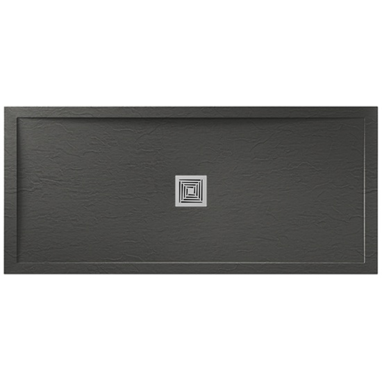 aqualavo 1500 rectangle shower tray black slate antislip chrome waste