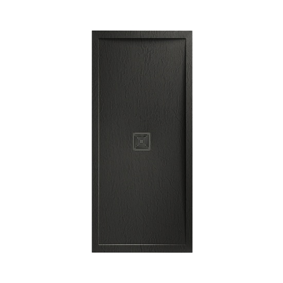 aqualavo 1400 rectangle shower tray black slate effect slimline black waste
