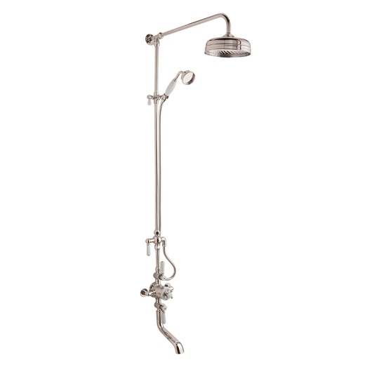 BC Designs victrion nickel shower bath riser with head, handset and bath spout
