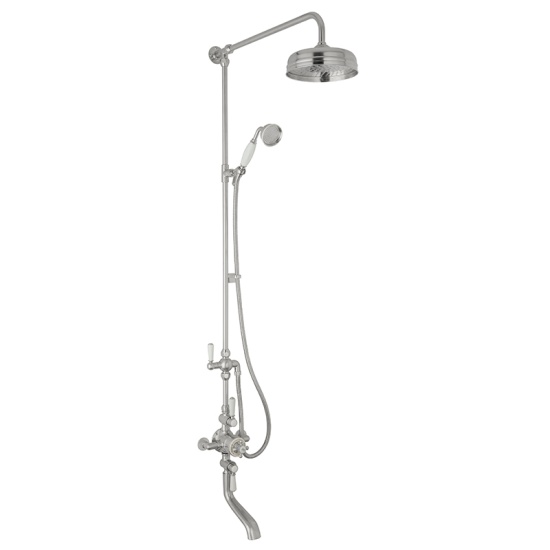 BC Designs victrion brushed chrome shower bath riser with head, handset and bath spout