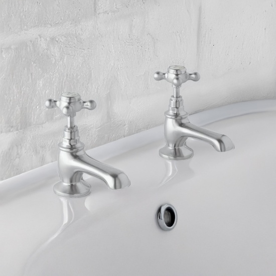 bayswater victrion brushed chrome crosshead basin pillar taps