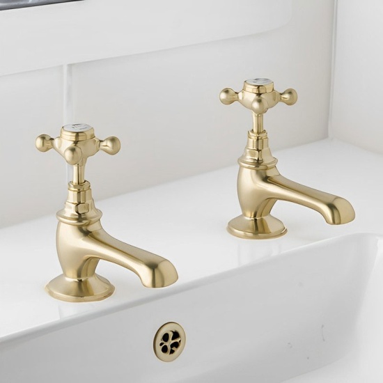 BC Designs victrion brushed gold crosshead basin pillar taps