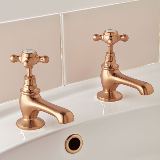 BC Designs victrion brushed copper crosshead basin pillar taps