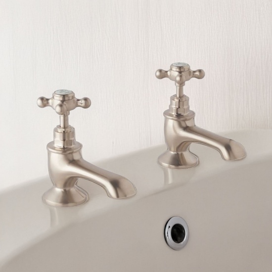 bayswater victrion brushed nickel crosshead bath pillar taps