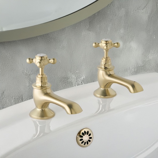 bayswater victrion brushed gold crosshead bath pillar taps