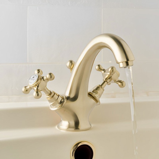BC Designs victrion brushed gold crosshead mono basin mixer tap