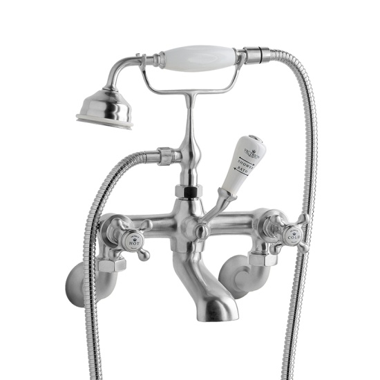 BC Designs victrion brushed chrome crosshead wall mounted bath shower mixer tap