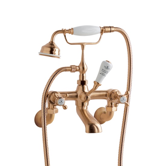 BC Designs victrion brushed copper crosshead wall mounted bath shower mixer tap