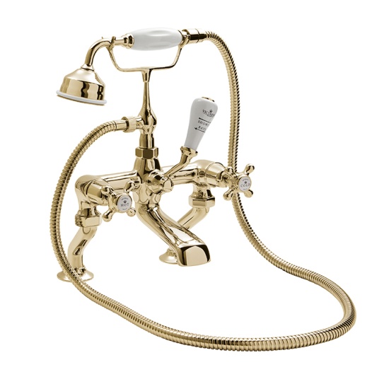 BC Designs victrion gold crosshead deck mounted bath shower mixer tap