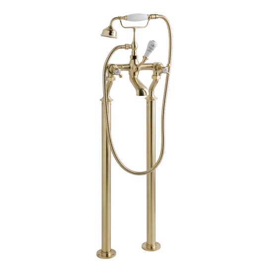 BC Designs victrion brushed gold crosshead deck mounted bath shower mixer tap