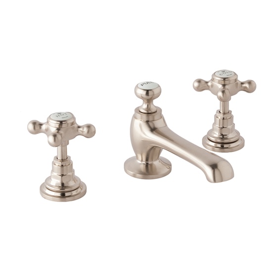 BC Designs victrion brushed nickel crosshead three hole basin mixer tap
