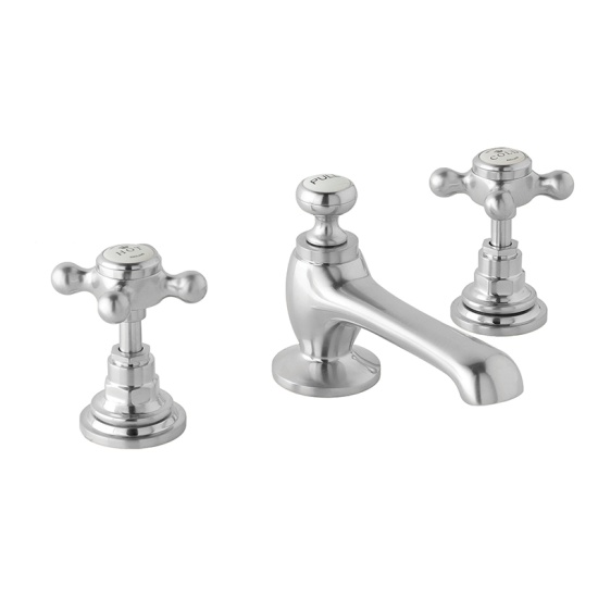 BC Designs victrion brushed chrome crosshead three hole basin mixer tap