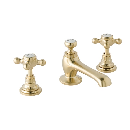 BC Designs victrion brushed gold crosshead three hole basin mixer tap