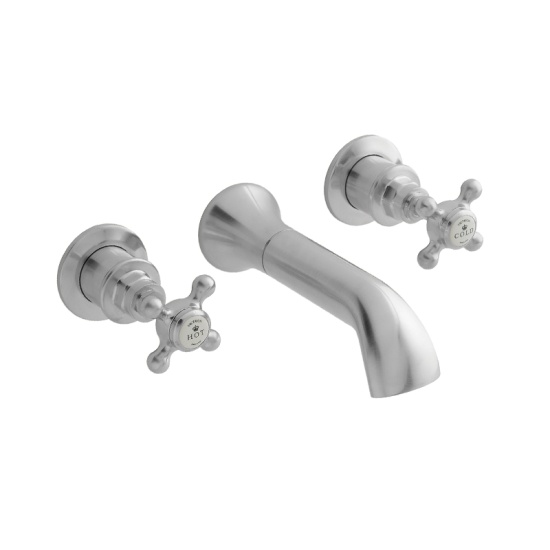 BC Designs victrion brushed chrome crosshead three hole wall bath filler tap with spout