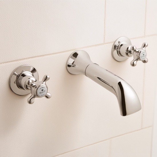 bayswater victrion nickel crosshead three hole wall basin filler tap with spout