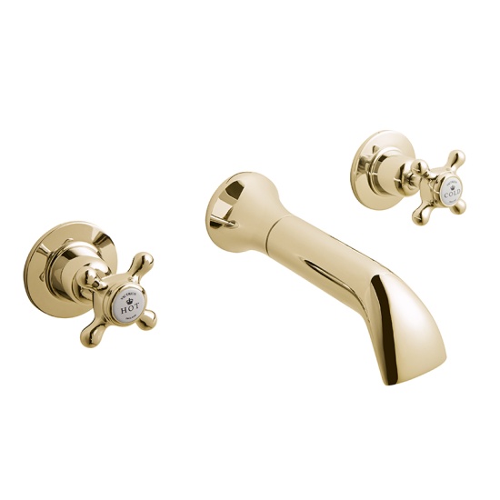 BC Designs victrion gold crosshead three hole wall basin filler tap with spout