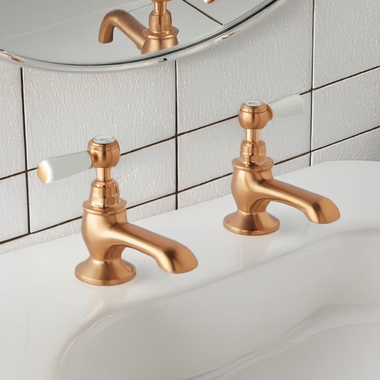 bayswater victrion brushed copper lever bath pillar taps