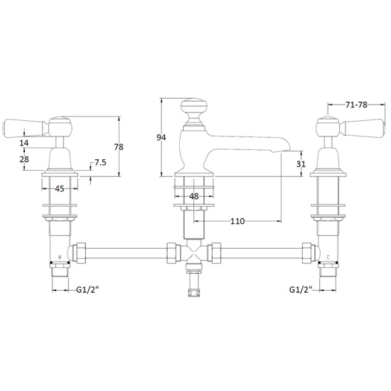 bayswater victrion chrome lever three hole basin mixer tap