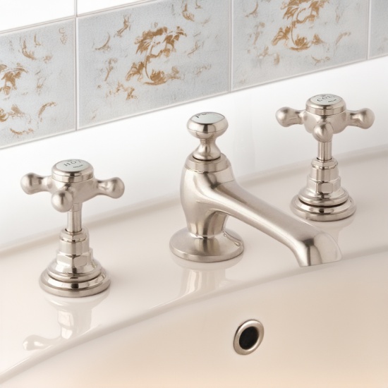 BC Designs victrion brushed nickel lever three hole basin mixer tap